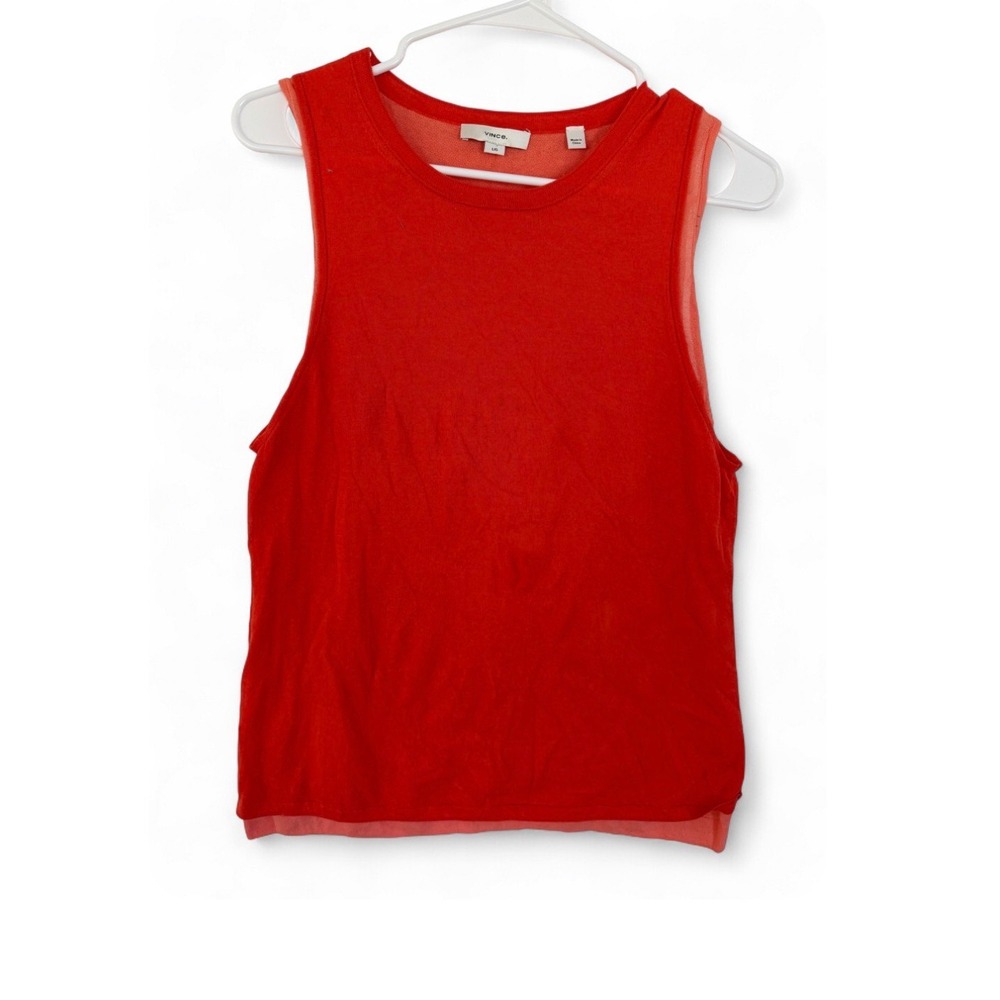 Vince Orange Layered Sleeveless Knit Top Crew Neck Cotton Blend Large